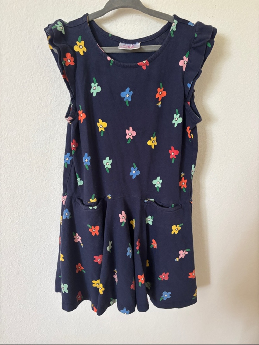 Hanna Andersson Navy Floral Pocket Dress with Ruffle Sleeves
